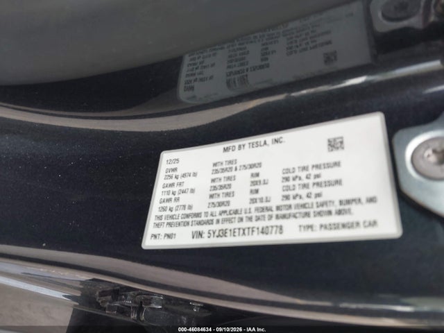 Tesla Model 3 Performance All-wheel Drive 2026 5YJ3E1ETXTF140778 Image 9