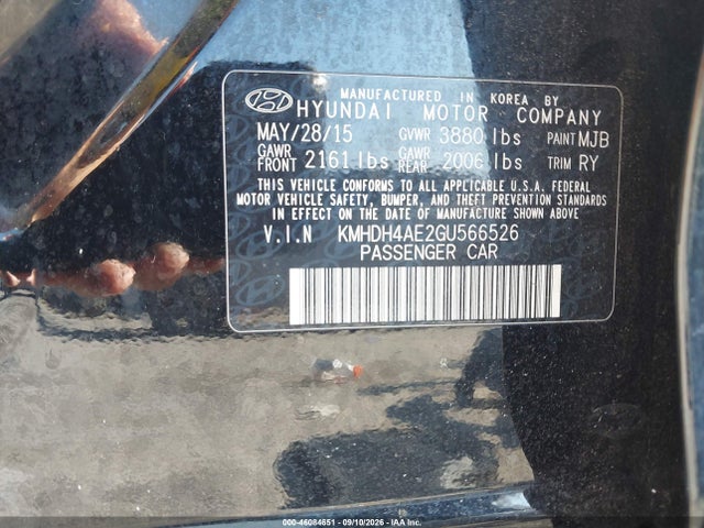 46084651 :رقم المزاد ، KMHDH4AE2GU566526 vin ، 2016 Hyundai Elantra Value Edition مزاد بيع