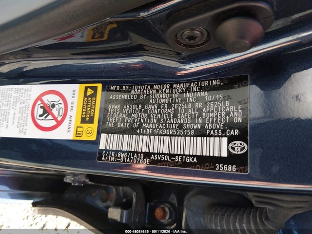 Продаж на аукціоні авто 2016 Toyota Camry Xle, vin: 4T4BF1FK9GR535158, номер лоту: 46084685