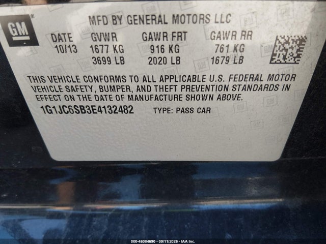 Продаж на аукціоні авто 2014 Chevrolet Sonic Lt Auto, vin: 1G1JC6SB3E4132482, номер лоту: 46084690