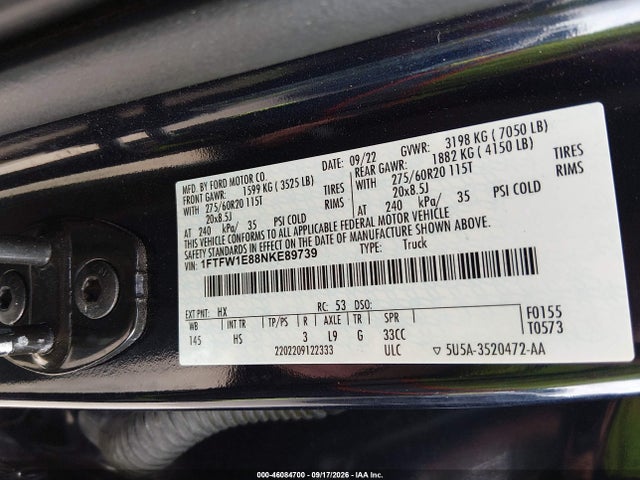 Продаж на аукціоні авто 2022 Ford F-150 Lariat, vin: 1FTFW1E88NKE89739, номер лоту: 46084700
