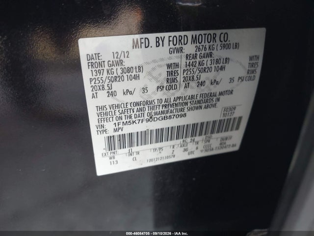 Aukcja sprzedaży 2013 Ford Explorer Limited, vin: 1FM5K7F90DGB87098, numer aukcji: 46084705