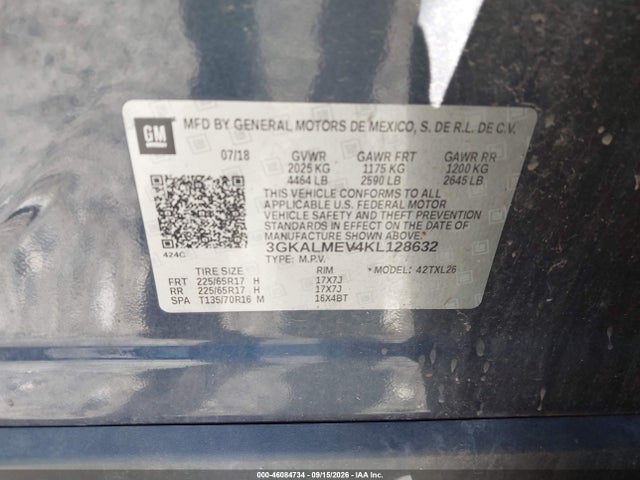 2019 Gmc Terrain Sle მანქანა იყიდება აუქციონზე, vin: 3GKALMEV4KL128632, აუქციონის ნომერი: 46084734