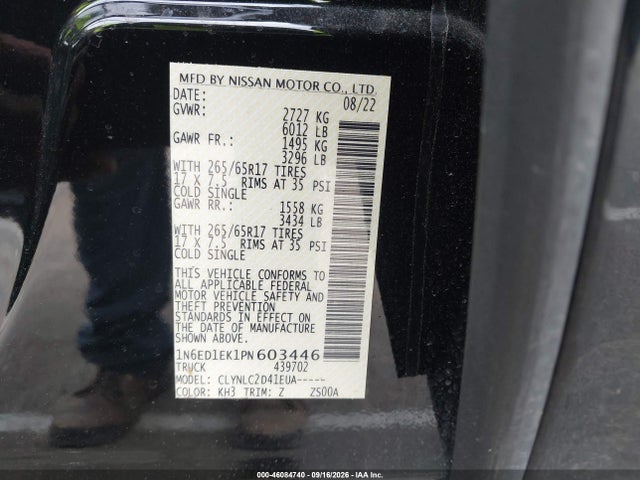 Продаж на аукціоні авто 2023 Nissan Frontier Sv 4x4, vin: 1N6ED1EK1PN603446, номер лоту: 46084740