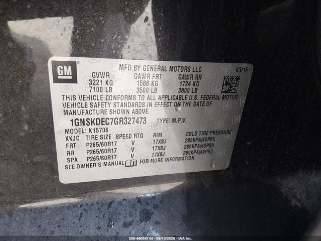 Продажа на аукционе авто 2016 Chevrolet Tahoe Commercial, vin: 1GNSKDEC7GR327473, номер лота: 46084744