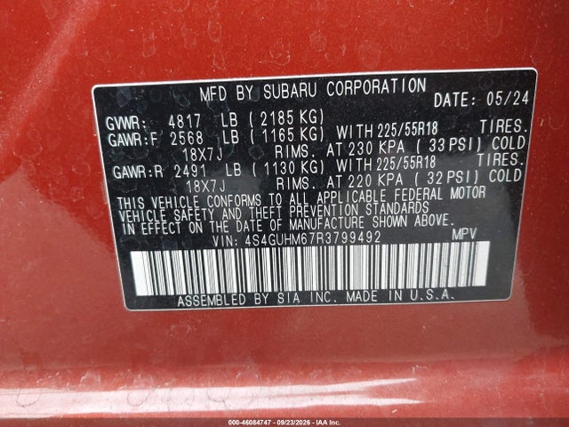 46084747 :رقم المزاد ، 4S4GUHM67R3799492 vin ، 2024 Subaru Crosstrek Limited مزاد بيع