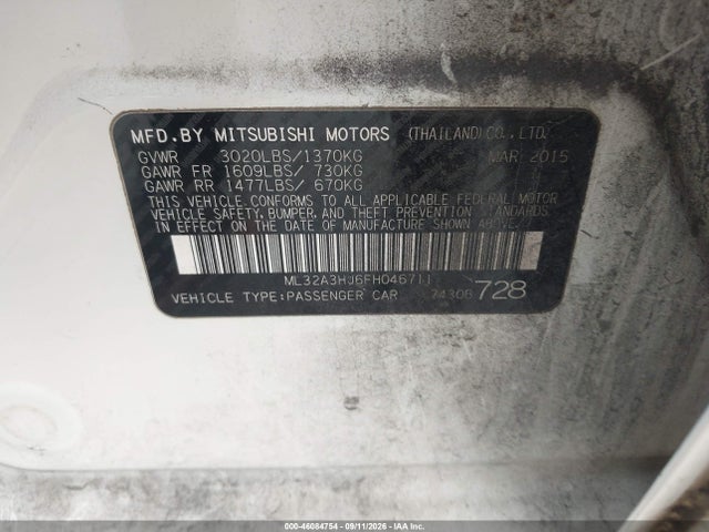 Продаж на аукціоні авто 2015 Mitsubishi Mirage De, vin: ML32A3HJ6FH046711, номер лоту: 46084754