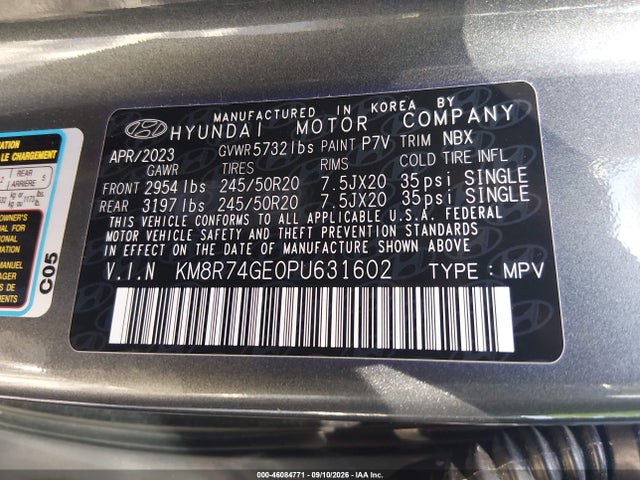 46084771 :رقم المزاد ، KM8R74GE0PU631602 vin ، 2023 Hyundai Palisade Calligraphy مزاد بيع