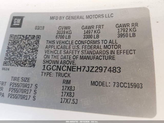 Aukcja sprzedaży 2018 Chevrolet Silverado 1500 Wt, vin: 1GCNCNEH7JZ297483, numer aukcji: 46084792
