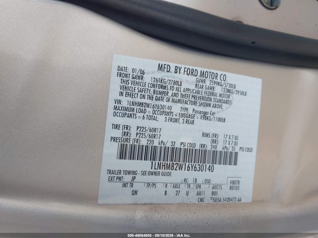 Auction sale of the 2006 Lincoln Town Car Signature Limited, vin: 1LNHM82W16Y630140, lot number: 46084808