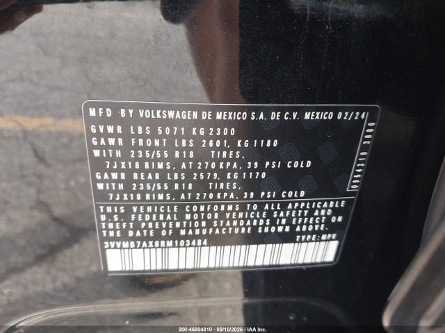 Продаж на аукціоні авто 2024 Volkswagen Tiguan 2.0t Se/2.0t Wolfsburg Edition, vin: 3VVMB7AX8RM103484, номер лоту: 46084810