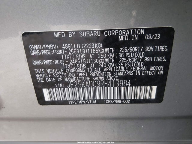 46084814 :رقم المزاد ، JF2SKADC9RH413984 vin ، 2024 Subaru Forester Premium مزاد بيع