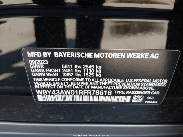 Продажа на аукционе авто 2024 Bmw I4 Gran Coupe Edrive35, vin: WBY43AW01RFR78618, номер лота: 46084815