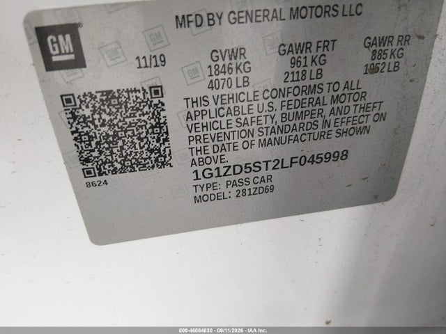 Aukcja sprzedaży 2020 Chevrolet Malibu Fwd Lt, vin: 1G1ZD5ST2LF045998, numer aukcji: 46084830