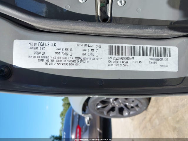 2019 Chrysler 300 Touring მანქანა იყიდება აუქციონზე, vin: 2C3CCAAG7KH610079, აუქციონის ნომერი: 46084842