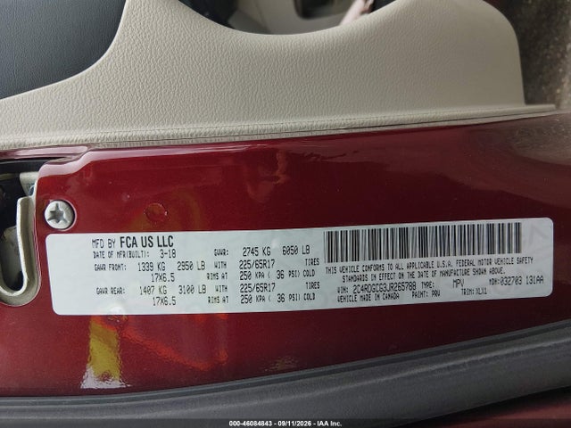 Продажа на аукционе авто 2018 Dodge Grand Caravan Sxt, vin: 2C4RDGCG3JR265788, номер лота: 46084843