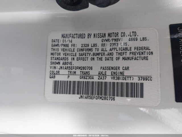 Auction sale of the 2015 Nissan Gt-r Premium, vin: JN1AR5EF0FM280706, lot number: 46084845