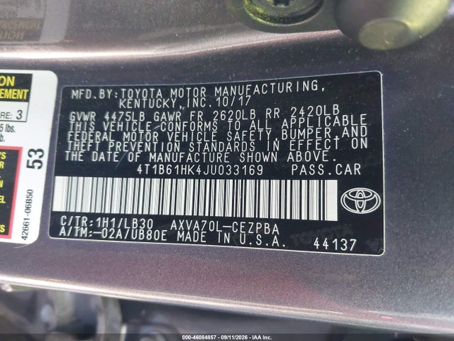 Aukcja sprzedaży 2018 Toyota Camry Xse, vin: 4T1B61HK4JU033169, numer aukcji: 46084857