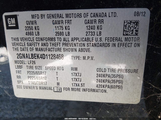 Aukcja sprzedaży 2013 Chevrolet Equinox Ls, vin: 2GNALBEK4D1128468, numer aukcji: 46084866