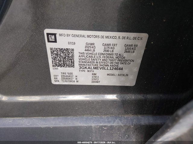 46084879 :رقم المزاد ، 3GKALMEV0LL124644 vin ، 2020 Gmc Terrain Fwd Sle مزاد بيع