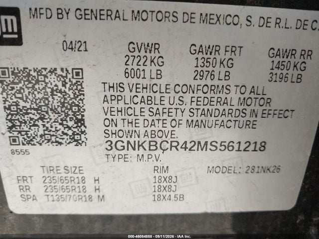 Продаж на аукціоні авто 2021 Chevrolet Blazer Fwd 2lt, vin: 3GNKBCR42MS561218, номер лоту: 46084888