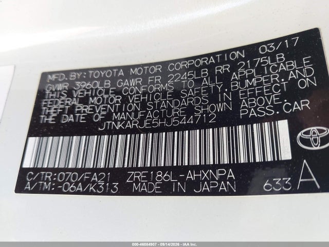Aukcja sprzedaży 2017 Toyota Corolla Im, vin: JTNKARJE5HJ544712, numer aukcji: 46084907