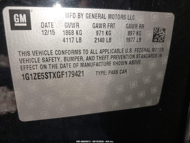 46084913 :رقم المزاد ، 1G1ZE5STXGF179421 vin ، 2016 Chevrolet Malibu 1lt مزاد بيع