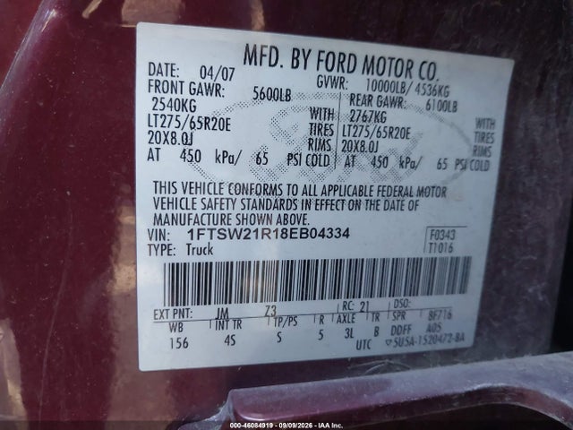 Aukcja sprzedaży 2008 Ford F-250 Fx4/harley-davidson/king Ranch/lariat/xl/xlt, vin: 1FTSW21R18EB04334, numer aukcji: 46084919