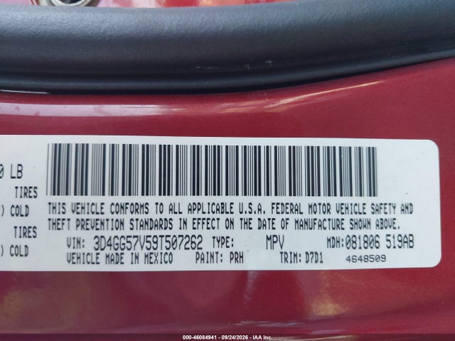 Aukcja sprzedaży 2009 Dodge Journey Sxt, vin: 3D4GG57V59T507262, numer aukcji: 46084941