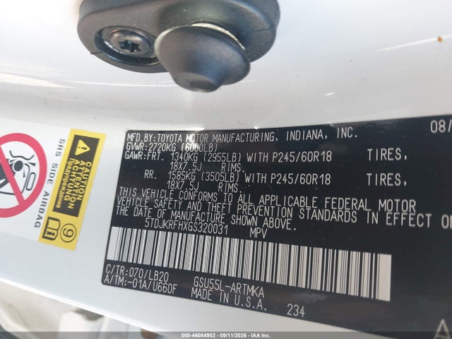 Продаж на аукціоні авто 2016 Toyota Highlander Xle V6, vin: 5TDJKRFHXGS320031, номер лоту: 46084952