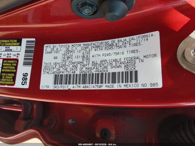 Продажа на аукционе авто 2015 Toyota Tacoma Base V6, vin: 3TMLU4EN8FM173140, номер лота: 46084967