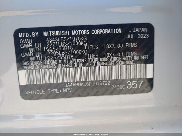 Aukcja sprzedaży 2023 Mitsubishi Outlander Sport 2.0 Es Awc/2.0 Le Awc/2.0 Ralliart Awc/2.0 S Awc/2.0 Se Awc, vin: JA4ARUAU6PU016722, numer aukcji: 46084968