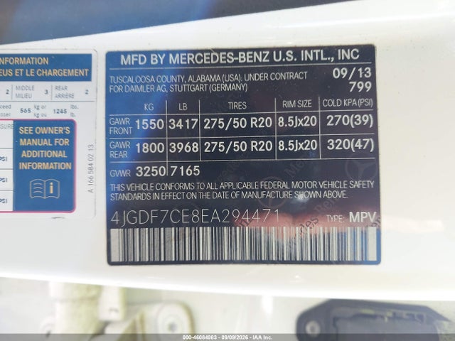 Aukcja sprzedaży 2014 Mercedes-benz Gl 450 4matic, vin: 4JGDF7CE8EA294471, numer aukcji: 46084983