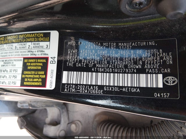 Продажа на аукционе авто 2008 Toyota Avalon Xls, vin: 4T1BK36B18U279374, номер лота: 46084990