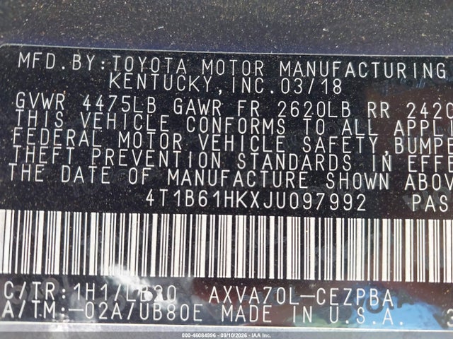 Продажа на аукционе авто 2018 Toyota Camry Xse, vin: 4T1B61HKXJU097992, номер лота: 46084996