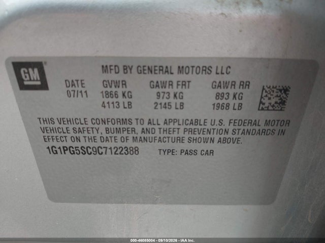 Продаж на аукціоні авто 2012 Chevrolet Cruze 2lt, vin: 1G1PG5SC9C7122388, номер лоту: 46085004