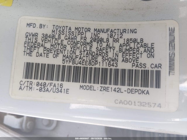 Продажа на аукционе авто 2013 Toyota Corolla L, vin: 5YFBU4EE8DP111643, номер лота: 46085007