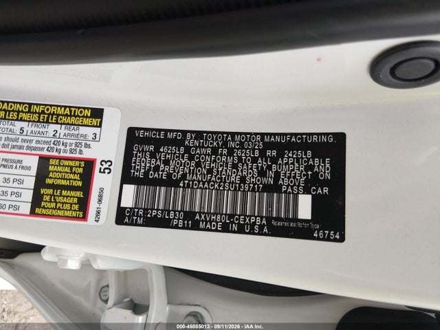 2025 Toyota Camry Xse მანქანა იყიდება აუქციონზე, vin: 4T1DAACK2SU139717, აუქციონის ნომერი: 46085013