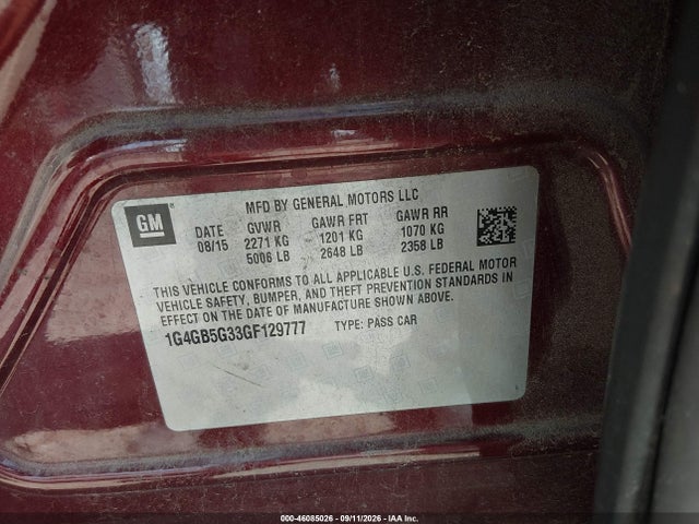Продажа на аукционе авто 2016 Buick Lacrosse Leather, vin: 1G4GB5G33GF129777, номер лота: 46085026