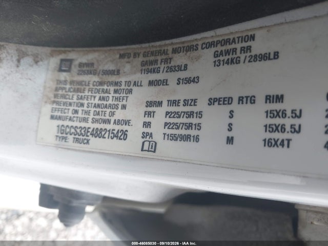 Продаж на аукціоні авто 2008 Chevrolet Colorado Lt, vin: 1GCCS33E488215426, номер лоту: 46085030