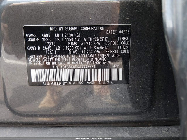 Aukcja sprzedaży 2018 Subaru Outback 2.5i, vin: 4S4BSAAC4J3388671, numer aukcji: 46085066