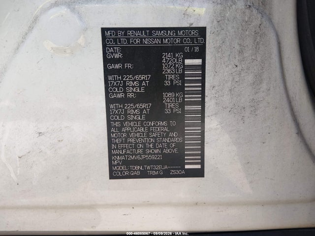 Aukcja sprzedaży 2018 Nissan Rogue Sv, vin: KNMAT2MV6JP559221, numer aukcji: 46085067