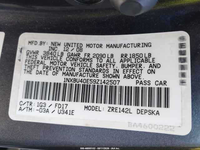 Продаж на аукціоні авто 2009 Toyota Corolla S, vin: 1NXBU40E59Z142507, номер лоту: 46085102