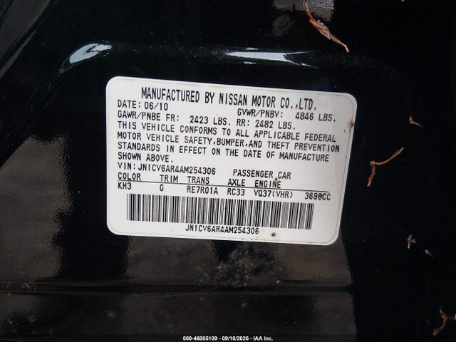 2010 Infiniti G37x მანქანა იყიდება აუქციონზე, vin: JN1CV6AR4AM254306, აუქციონის ნომერი: 46085109