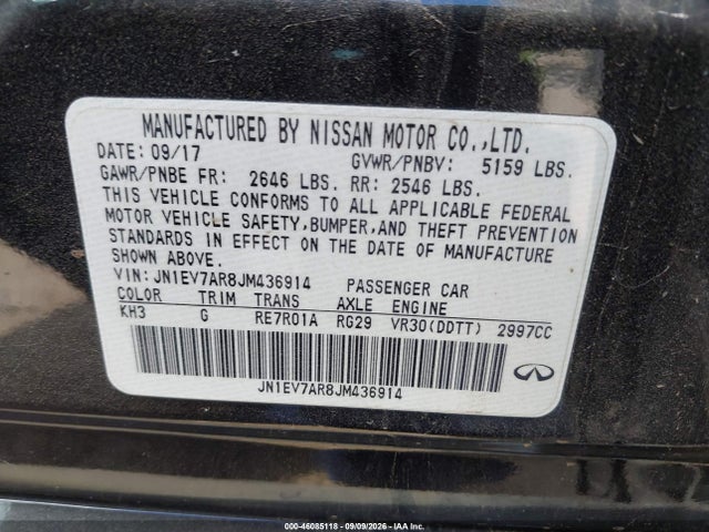 Продаж на аукціоні авто 2018 Infiniti Q50 3.0t Luxe, vin: JN1EV7AR8JM436914, номер лоту: 46085118