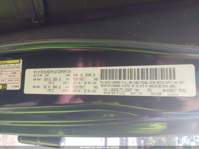 Продаж на аукціоні авто 2007 Jeep Wrangler Unlimited X, vin: 1J8GA39177L163027, номер лоту: 46085129