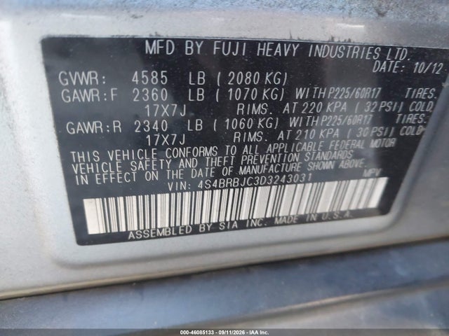 Продаж на аукціоні авто 2013 Subaru Outback 2.5i Limited, vin: 4S4BRBJC3D3243031, номер лоту: 46085133