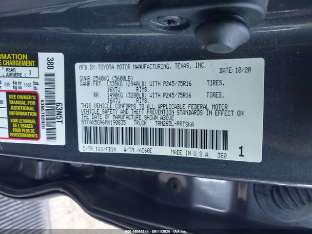 Toyota Tacoma Sr 2021 5TFAX5GN6MX190835 Image 9