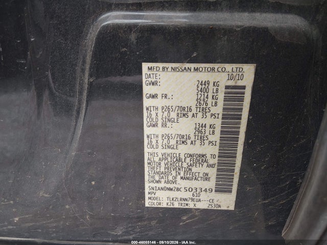 Продаж на аукціоні авто 2011 Nissan Xterra S, vin: 5N1AN0NW2BC503349, номер лоту: 46085146