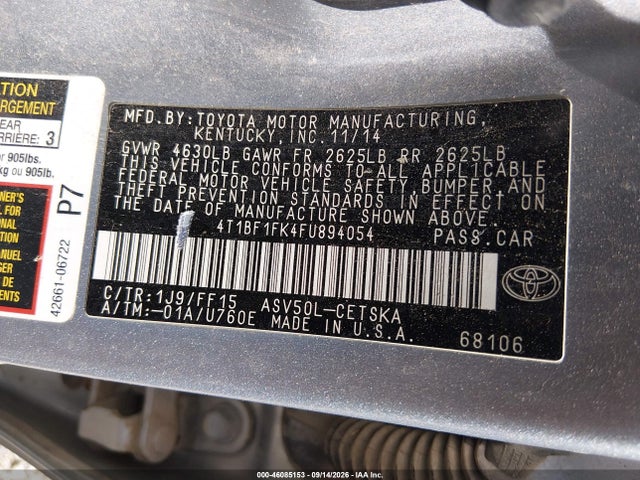 Aukcja sprzedaży 2015 Toyota Camry Se, vin: 4T1BF1FK4FU894054, numer aukcji: 46085153